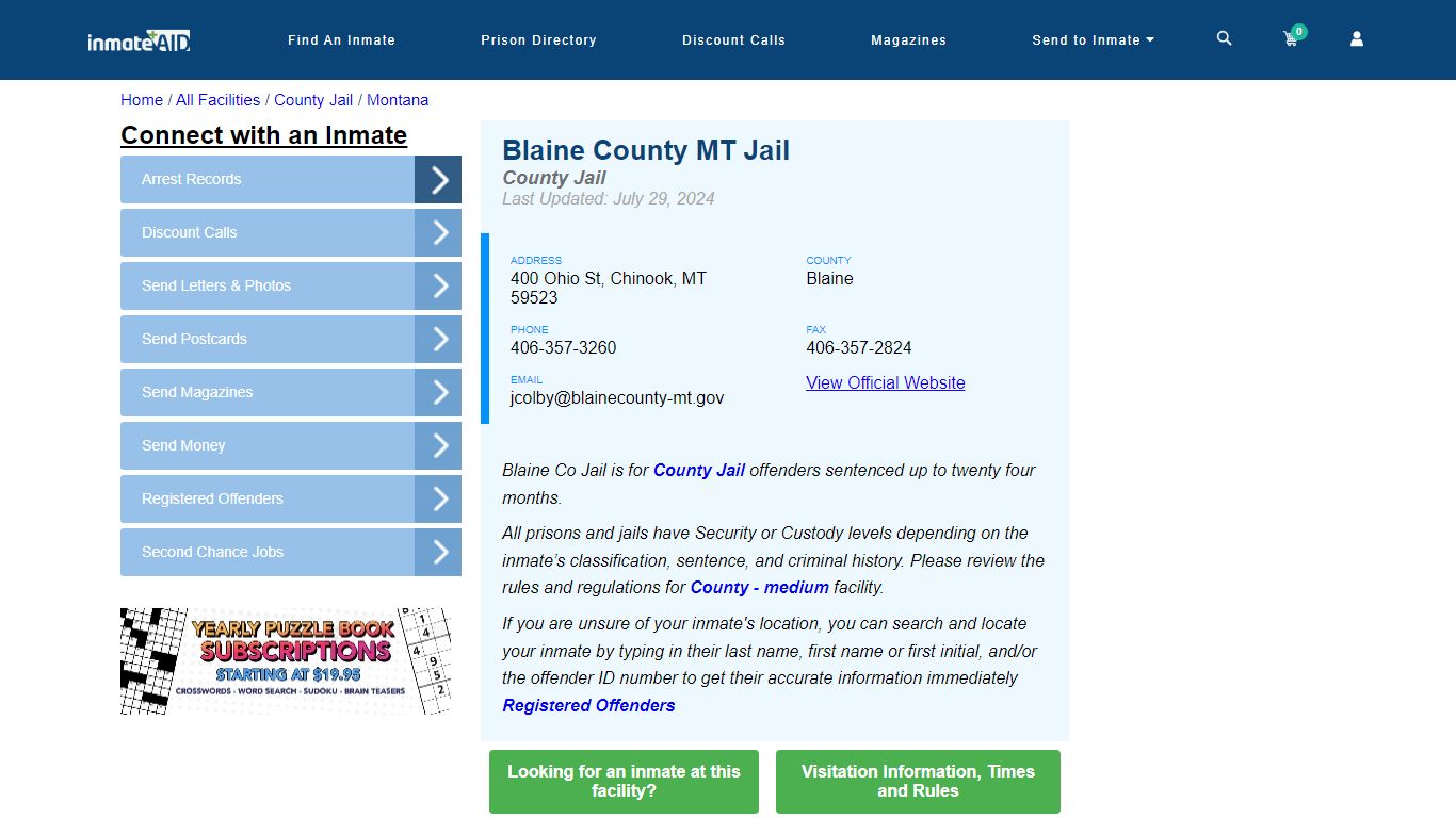 Blaine County MT Jail - Inmate Locator